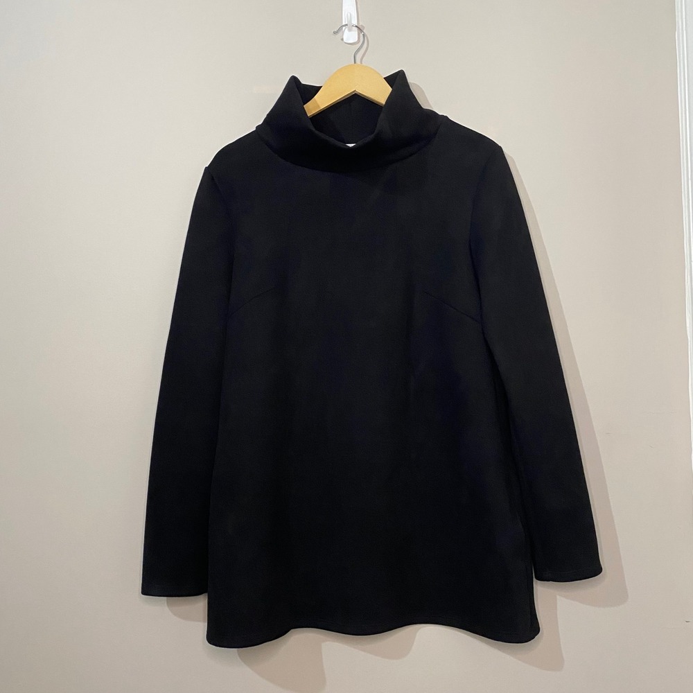 Jude Connally Black Funnel Neck Long Sleeve Top Women Faux Suede Pockets Stretch